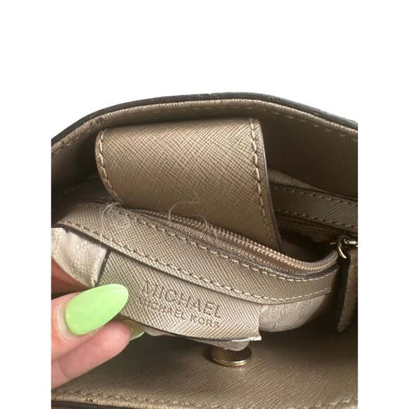 MICHAEL KORS Taupe Saffiano Leather East West Medium Satchel Handbag